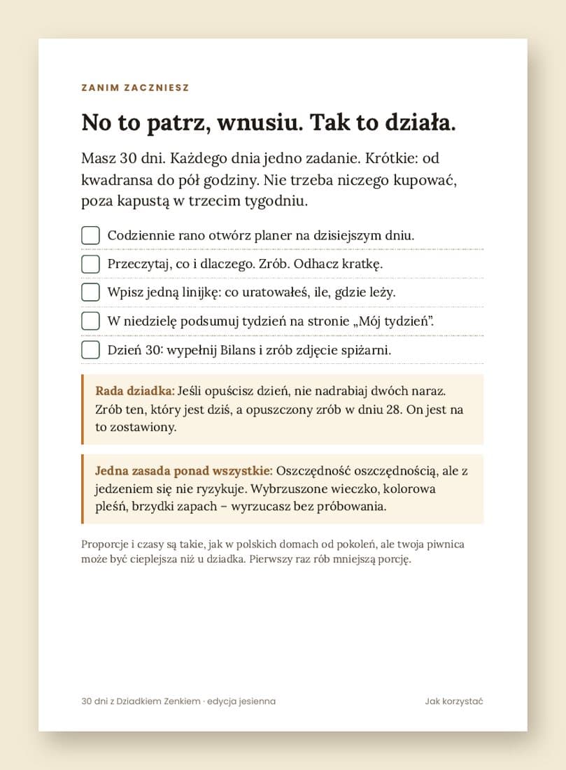 Nic się nie marnuje w 30 dni – program jesienny (planer drukowany A5 + książka + PDF w minutę)