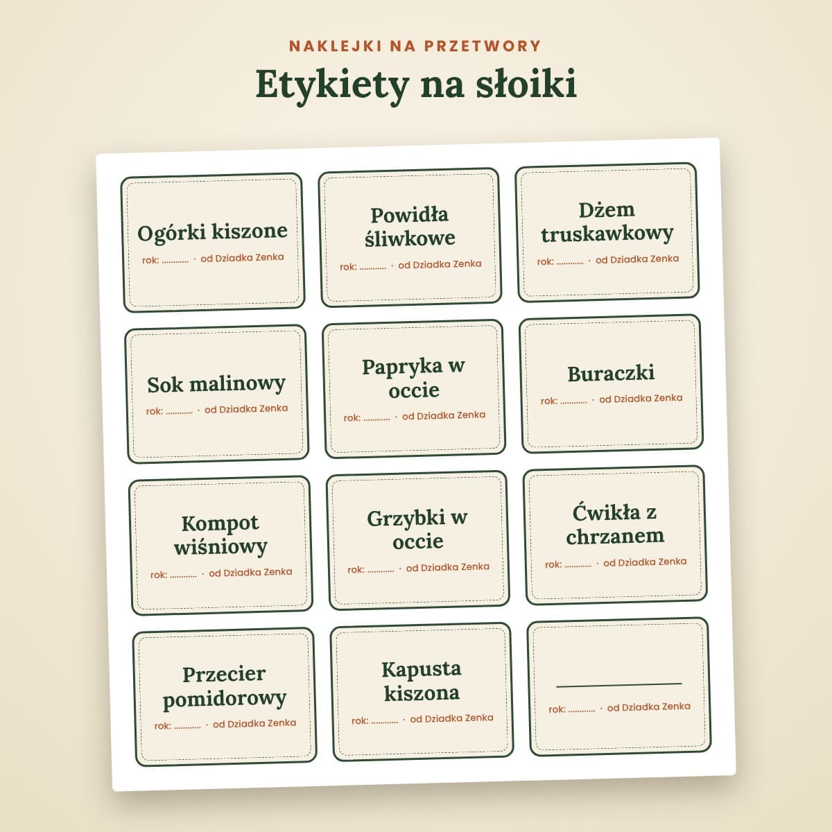 Etykiety na słoiki Dziadka Zenka – zestaw naklejek