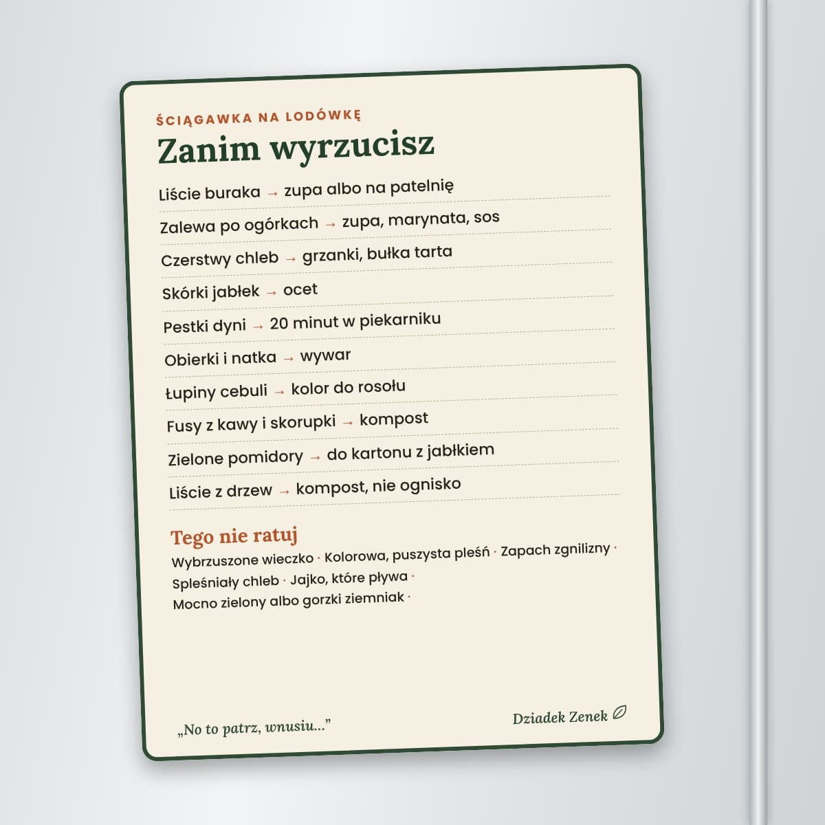 Magnes na lodówkę „Zanim wyrzucisz” – ściągawka dziadka
